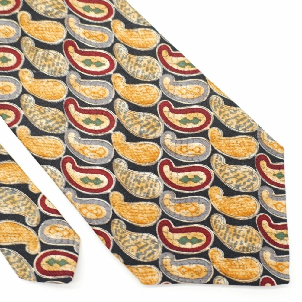 Robert Talbott Parisian Silk Tie Tan Red Gray Print Paisley Wide‎ Italy USA